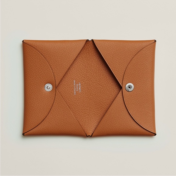 Hermes Calvi Card Holder in Gold with Palladium Hardware